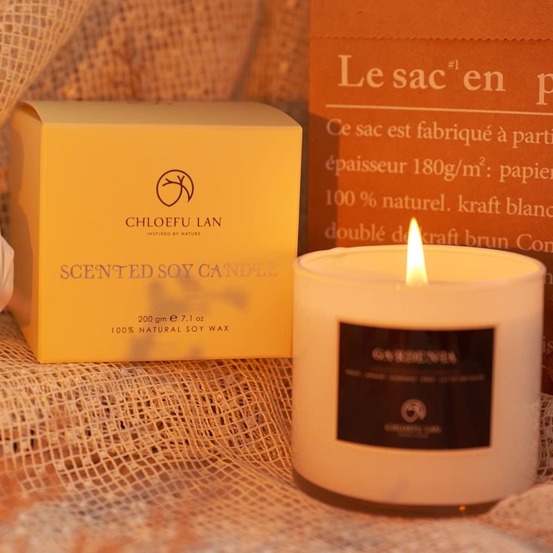 Chloefu LAN Premium Jasmine Scented Candle Gifts for Women, Highly Scented, 7.1oz|45 Hour Long Lasting,All Natural Soy Candles for Home, Small Candle Jar with Gift Box - Image 5